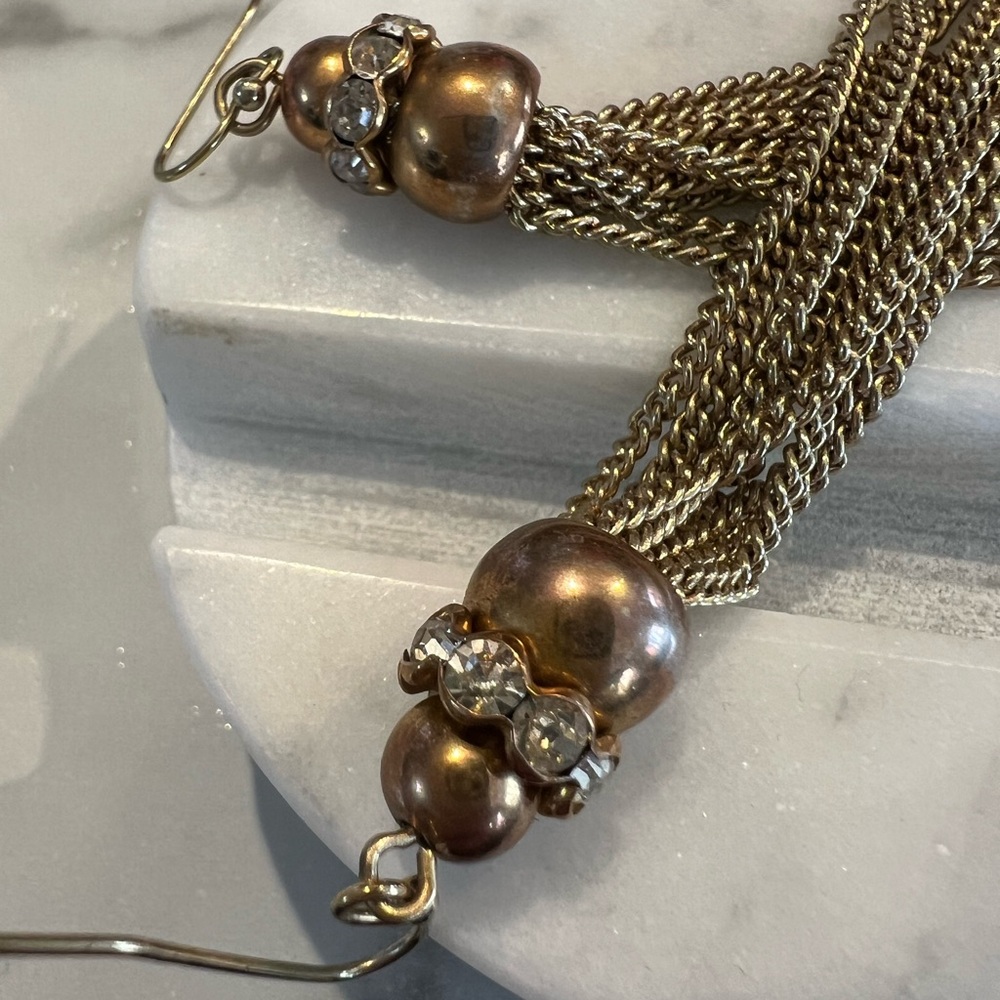 GOLD & BLING GORG LONG TASSEL EARRINGS.  DEF MAKES A STATEMENT